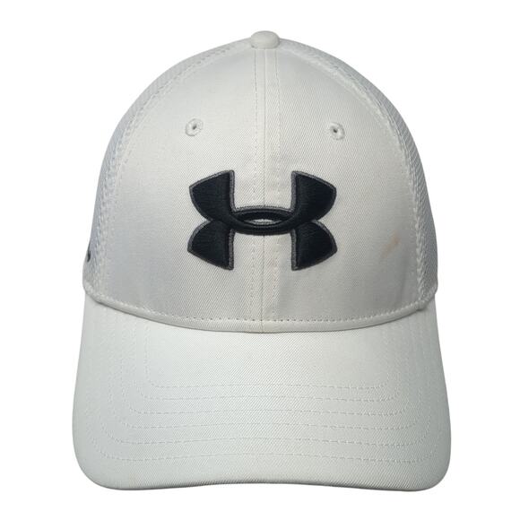 Under Armour Fitted Hat White Large Spell Out Logo Vent Holes Outdoor - Picture 1 of 9